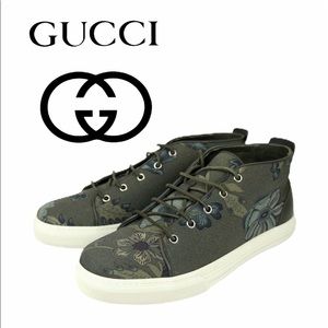 Gucci Men’s Green Lace-Up Floral Fashion Sneakers